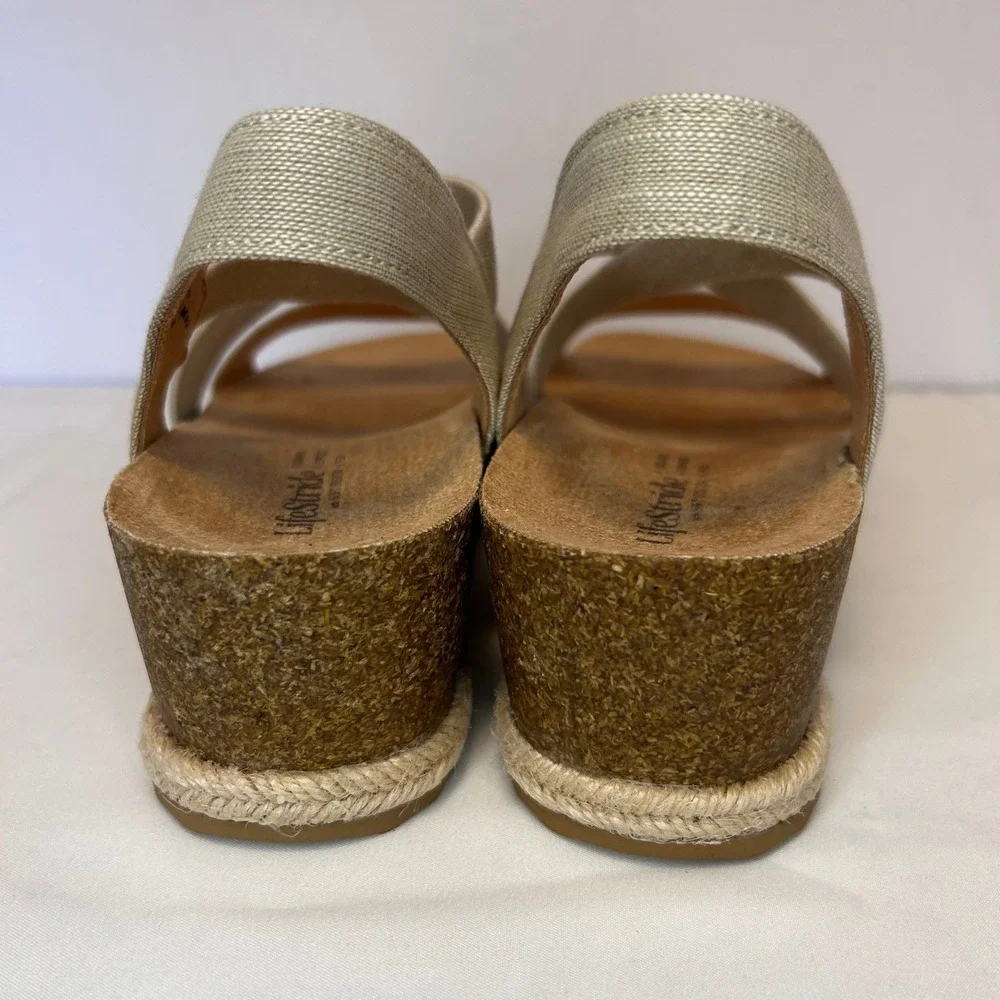 LifeStride Women's Breeze Almond Milk Linen‎ Espadrille Wedge Sandals Size 8M
